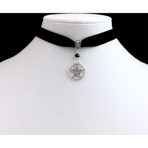 Goth Witch Pentagram Choker Black Velvet Statement Jewelry Pentagram Necklace Pentacle Wicca Punk Statement Charm Women Gift