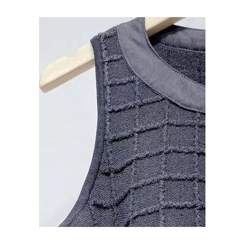 Women Sleeveless Knit Dress O Neck Buttons Plaid 2021 New Spring Autumn Ladies Elegant Mini Dresses