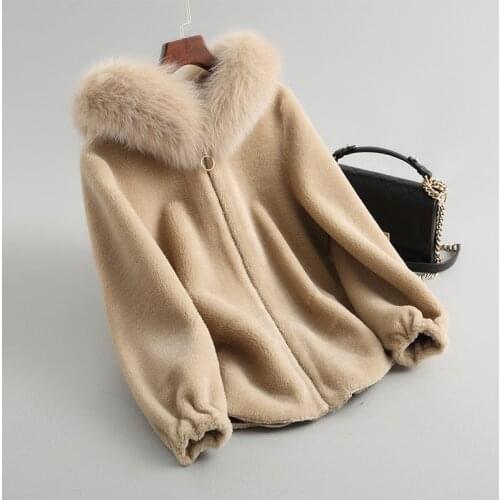 Coat Real Female Winter Women Clothes 2020 Fox Collar Hooded Short Wool Fur Jacket 9724 KJ2005