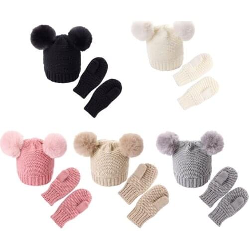 2020 Unisex Kids Girls Boys Baby Infant Winter Warm Crochet Knit Hat Beanie Cap+Mittens Solid Set Baby Gloves Accessories