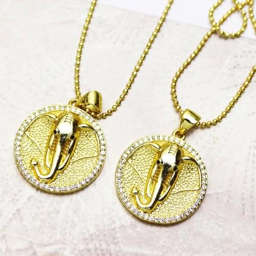 10 Pcs Gold Elephant pendants necklace beaded chain simple jewelry Round pendant necklace wholesale women jewelry gift 7344