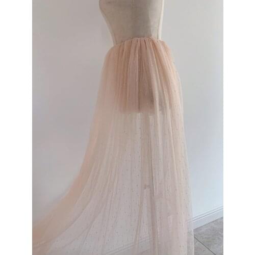 3Yards Soft Blush Peach Tulle Fabric With Stripes And Dots, Raindrop, Soft Mesh Lace Fabric, Well Drape Tulle Lace Fabric