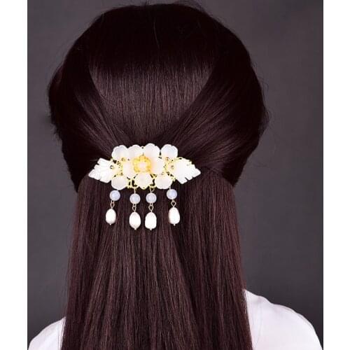 4 Natural Freshwater Pearls Hairpin Clip Fashion White Coloured Glaze Flower Hairpins Comfortable Copper Alloy Hair Jewelry