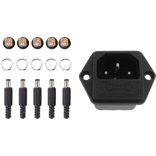 5.5X2.1mm 5Pcs DC Female Jack + 5Pcs Socket Connector Black & 1x 2IEC 320 C14 Male Type Plug Screw Panel Connector