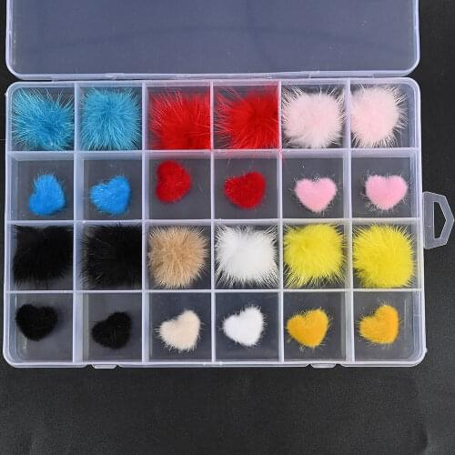 5pcs Pompoms Heart 3D Nail Art Decorations Detachable Magnet Kit Fashion Jewelry Manicure Design Accessories Puffy Pom Charms