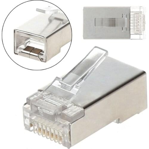 50/100Pcs CAT5 RJ45 8-Pin Shielded Modular Plug Ethernet Network Cable Connector