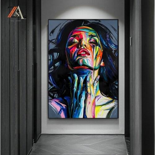 Abstract graffiti art colorful girl facing wall mural art posters and prints street art pictures home decoration
