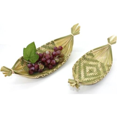 Handmade Bamboo Tray Kitchen Storage Items Woven Boat-shaped Fruit Bamboo Basket Platters Trays Decorative Rangement Cuisine