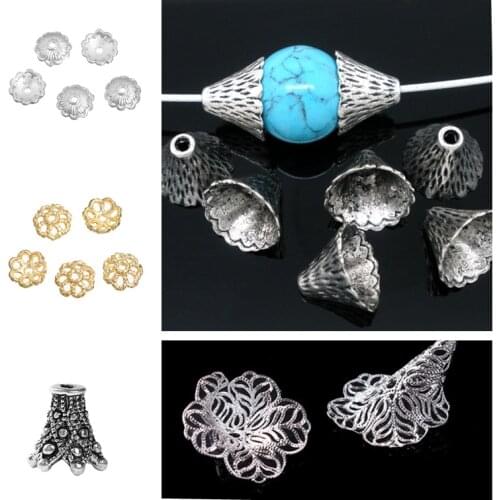 DoreenBeads Zinc Based Alloy silver Color DIY Beads Caps Flower Style Jewelry DIY Findings Handmade Accessories Charms, 10 PCs