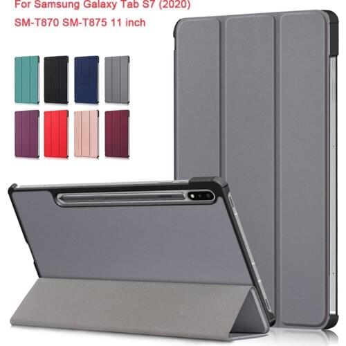 Solid Color case For Samsung Galaxy Tab S7 (2020) SM-T870 SM-T875 11 inch Slim Folding Stand Cover with Auto Wake Sleep