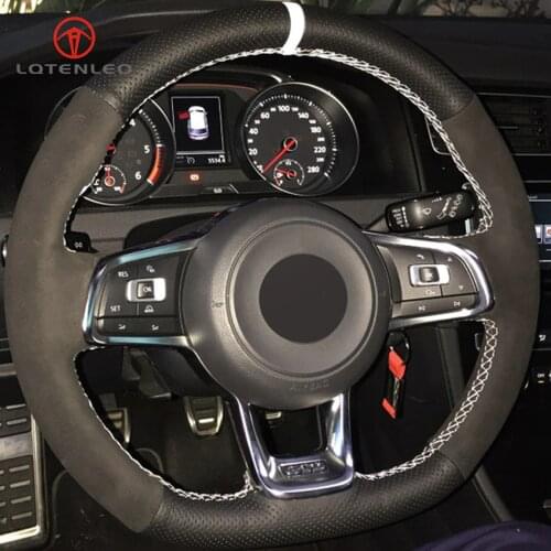 LQTENLEO Steering Wheel Cover Black Suede Genuine Leather for Volkswagen Golf 7 GTI Golf R MK7 VW Polo GTI Scirocco 2015 2016
