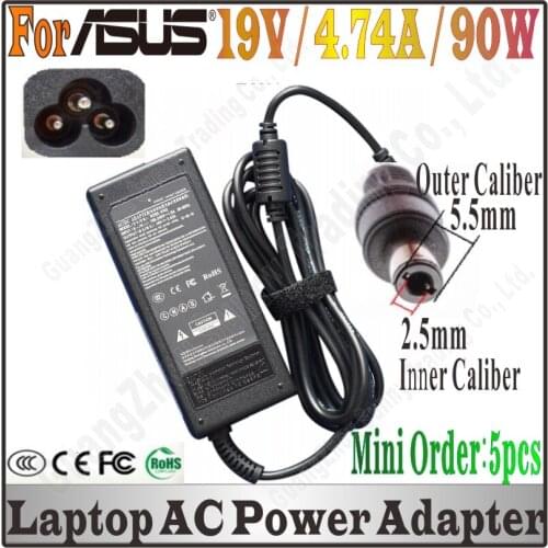 DHL Shipping, N102 19V 4.74A 5.5 *2.5mm AC Adapter Power Charger For asus Delta ADP-90SB PA-1900-24 ADP-90ab U1 U3 S5 W3 W7 Z3