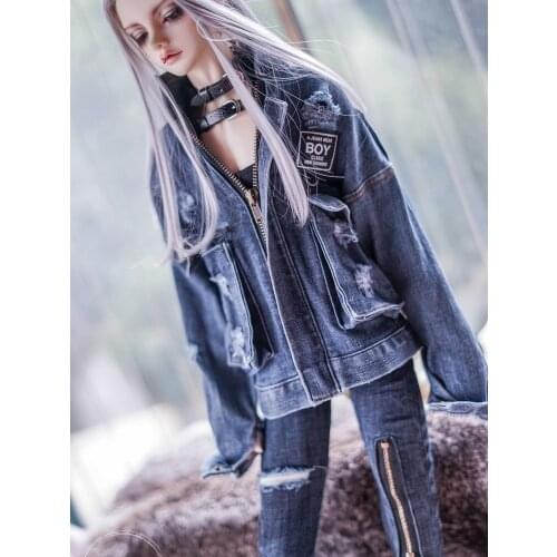 New BJD Doll Clothes Retro Jacket Denim Loose-Fit Large Pockets Blue Gray and Black Top for 1/3 1/4 MSD DD Doll Accessories
