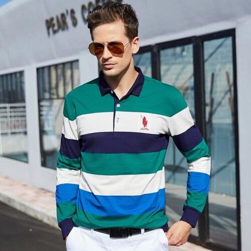 European and American spring and autumn young and middle-aged business striped long-sleeved t-shirt mens casual Polo shirt
