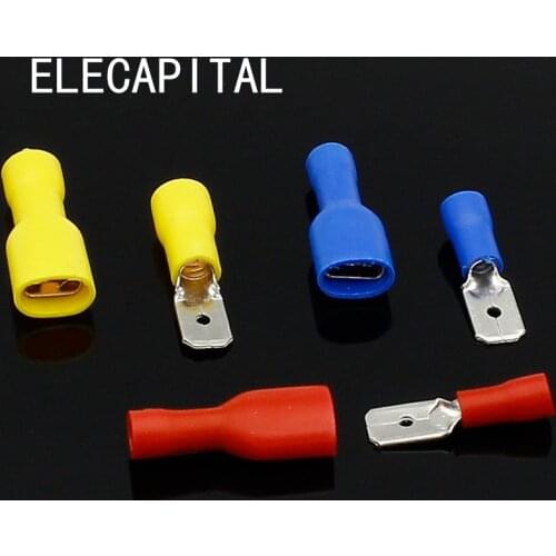 200PCS 6.3mm Female Male Spade Insulated Electrical Crimp Terminal Connectors H1E1 Cable Terminals