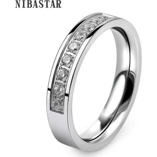 Classic Wedding Finger Ring stainless steel Rings with Zircon 5mm Width Fashion Ring Jewelry
