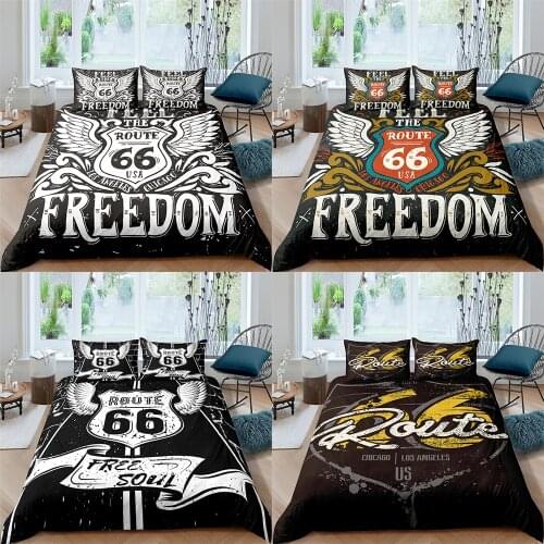 American Route 66 Bedroom Bedding Set 2/3Pcs Duvet Cover Pillowcase Home Textile Single Twin Double Queen King Size Black Luxury
