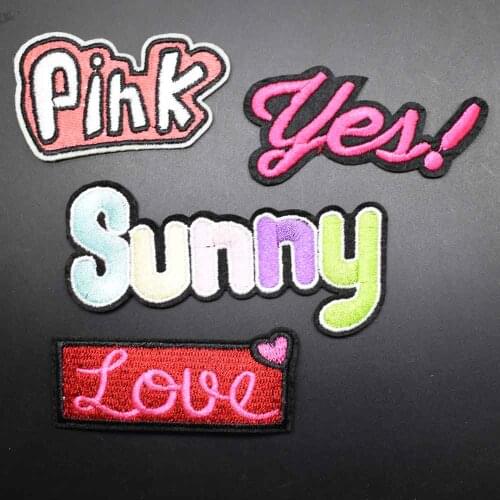 Colorful Words Yes Sunny Love Iron On Patch Embroidered Clothes France Oggy Patch For Clothing Woman Clothes Stickers Garment