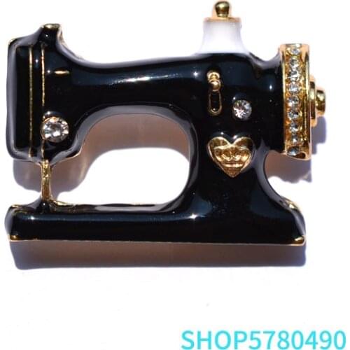 Cute Rhinestone Brooches for Women Enamel Pin Black Color Ladies Sweater Badge Sewing-machine-Brooch Accessories Fashion Jewelry