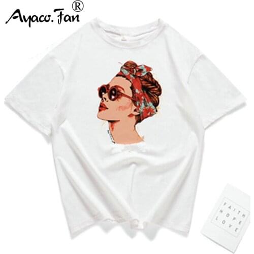 2019 New Fashion Cool Girl Print Female T-shirt White Cotton Women Tshirts Summer Casual Harajuku T-Shirt Loose Femme Tops Tees