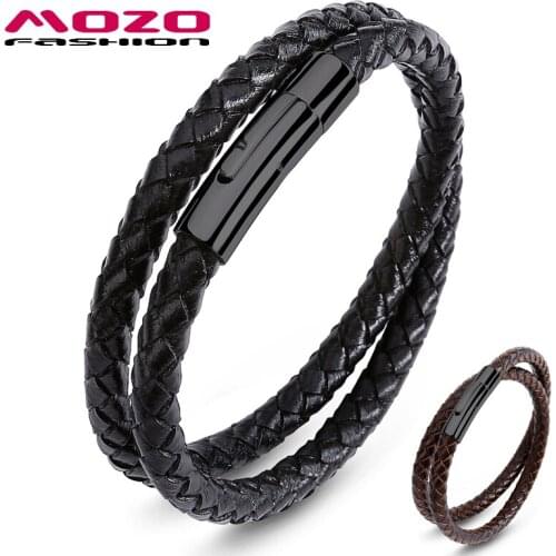 Fashion Bangle Brand Men Jewelry Black Leather Rope Chain Stainless Steel Vintage Hand Strap Women Bracelets
