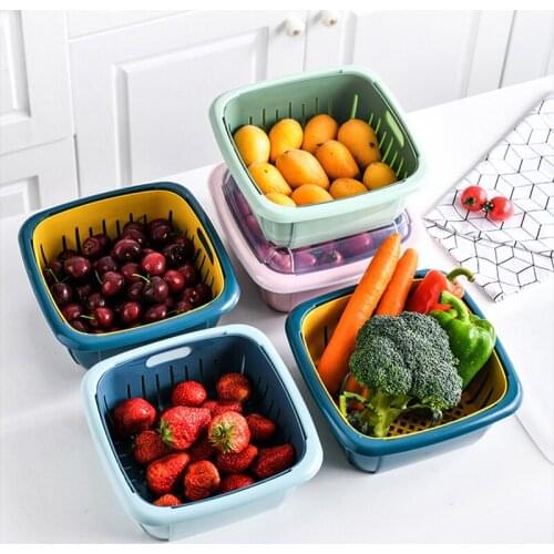 3 in 1 Kitchen Colander Strainer Bowl Set with Lid Household Double-Layer Drain Basket Multifunction Storage Containers Home