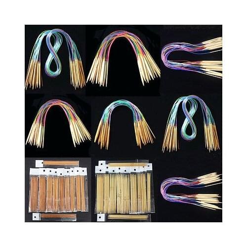 New 18pcs Multicolor Bamboo Tube Circular Carbonized Wood Knitting Needles 40cm - 120cm Home Useful Knitting Tools