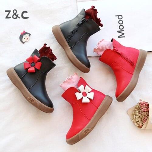 2020 Winter Boots New Girls' Cotton Shoes Kids' Martin Boots Childrens Tendon Bottom Baby Cute Flower Fashion Fur boots