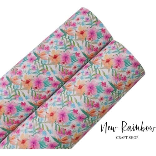 New Rainbow 30x22cm Pink Spring Florals 1.0mm Soft Litchi Faux Leather A4 Sheet For Hair Bows, DIY Earrings, Accessories, Craft
