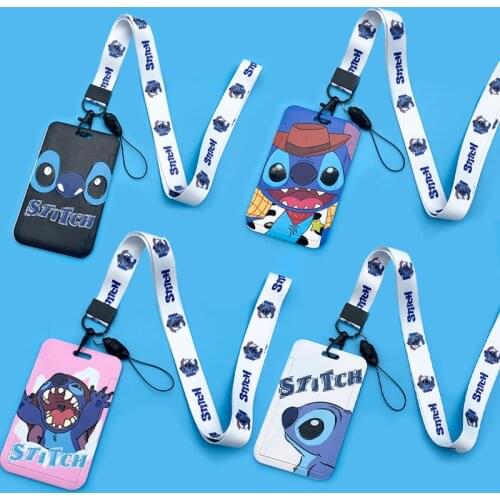 New Disney Stitch Card Holders Cute Hanging Neck Bag Lanyard ID Holder Student Campus Card Bag Kawaii Card Cover Gifts for Kids