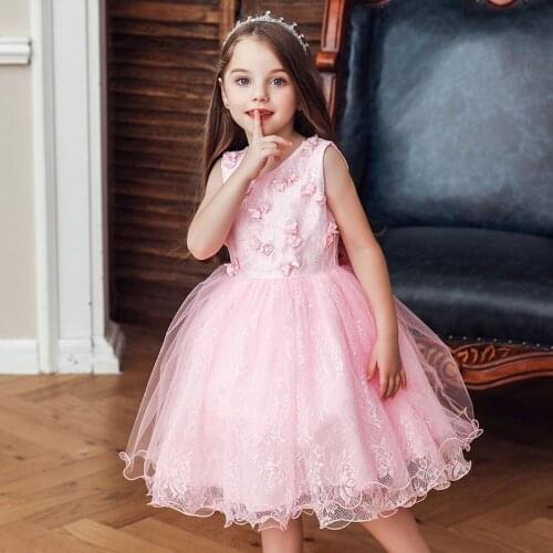 7 Color Baby Birthday Clothing Children Flower Girl Dress Floral Wedding Party Clothes 2-6 Year Bow Girls Princess Dresses