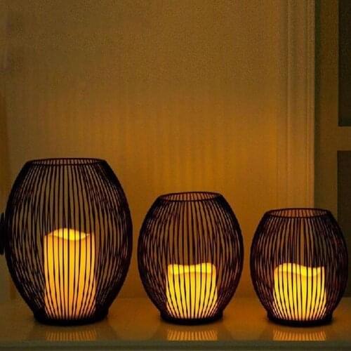 Hollow Iron Candle Holder Candlestick Lantern Geometric Shapes Centro De Mesa Black Coffee Table Living Room Home Decor Gifts