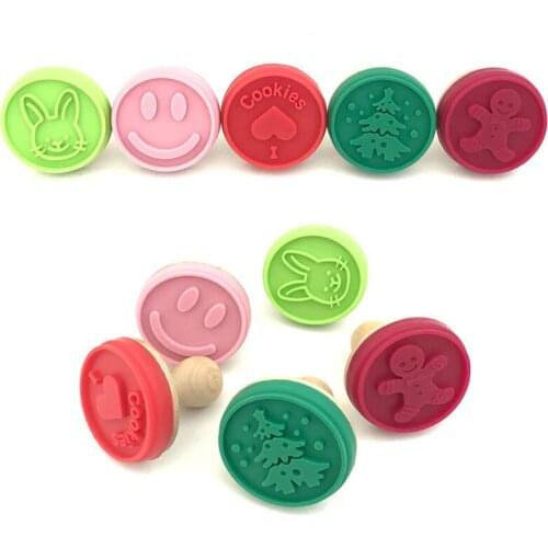 Cutter Cookie Seal Moulds Biscuit Baking Tools Wooden Handle Silicone Cookie Stamp DIY Pastry Cake Kitchen Dining Bar