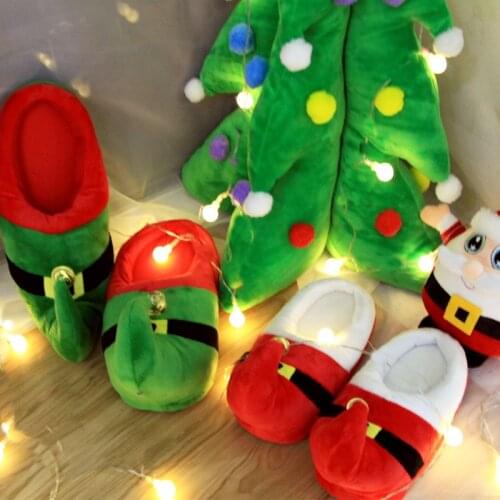 Christmas cosplay plush warm cotton slippers adult children parentchild slippers coral velvet Santa Christmas tree home slippers
