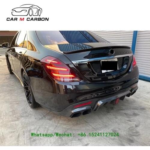 S -class W222 B700 style CF bumper lip exhaust pipes 2018-2020y car rear diffuser with exhaust tips for S class W222 B700 style