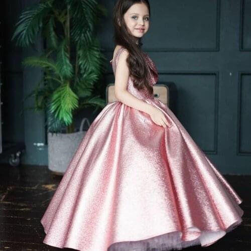 Bling Pink Flower Girl Dresses A Line Floor Length Girls Birthday Party Dress Christmas Party First Communion Gowns