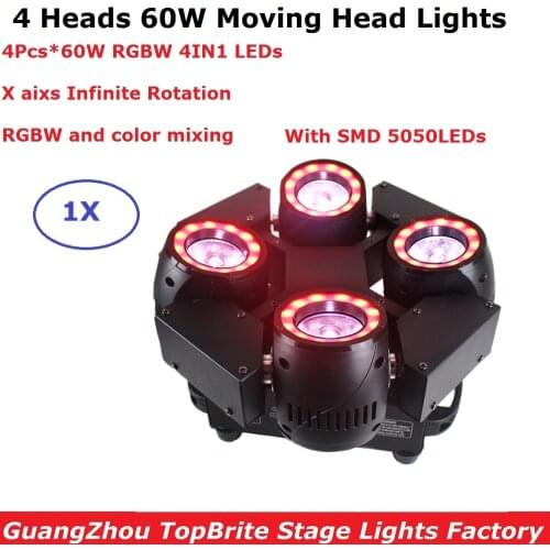 4 Heads 60W LED Moving Head Beam Lights Stage Wash Effect DMX DJ Disco Wedding Stage Lighting Shows Equipments LED Strobe Lights