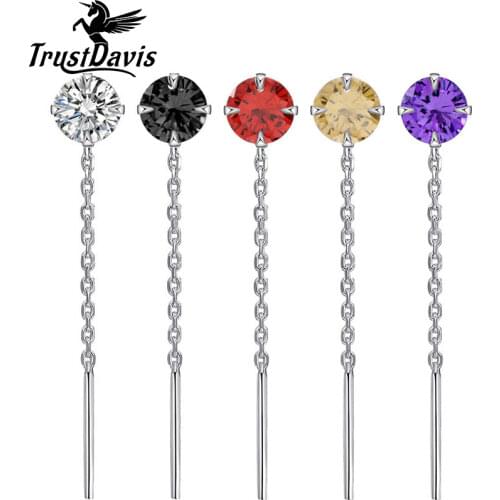 Trustdavis 925 Sterling Silver Short Tassel Chain Five Colors Zircon Crystal Dangle Drop Earring For Women Wedding Jewelry DS183
