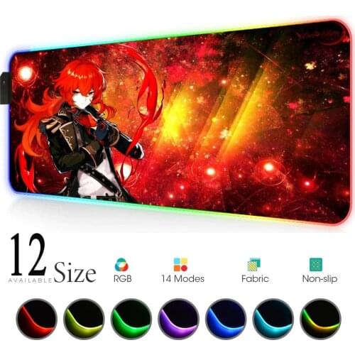 Genshin Impact Keyboard Mat Led Anime Mouse Pad Long Rubber Computer Mouse Pad Rgb Gaming Mouse with Backlight Accessory Gamer