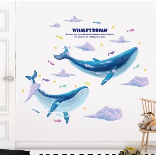 3D DIY Whales Couple Home Decor Vinyl Decorative Wall Stickers Mural Decals Kids Girls Bedroom Vinyl Wallpaper House Decoration