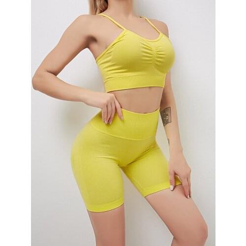 Women Seamless Yoga Set Sport Pants Bra Gym Clothing Short Crop Top High Waist Running Leggings Sports Set