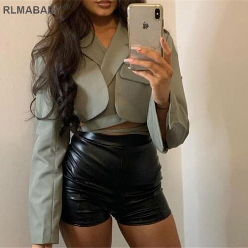 2021 Fashion Double Layer Blazer Coat Slim Turn-Down Collar Long Sleeve Bandage Cropped Suit Top Elegant Women Sexy Short Coat