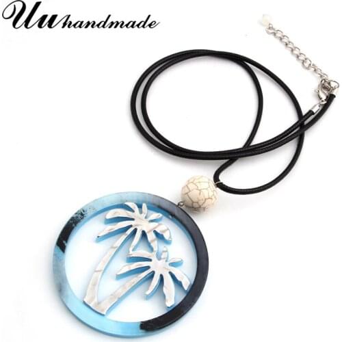 Long leather chain round Coconut tree pendant kolye steampunk pingente bohemian Jewelry For Women feminino Collar Accessories