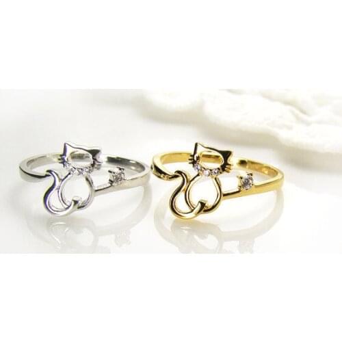 Newest Listed Hollow out Kitty Cat Ring Crystal Animal Ring gift