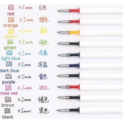 10 Colors/box Assorted Color Gel Ink Refill Kaco Asian Standard Universal Gel Pens Refills 0.5mm 110mm School Office Supplies