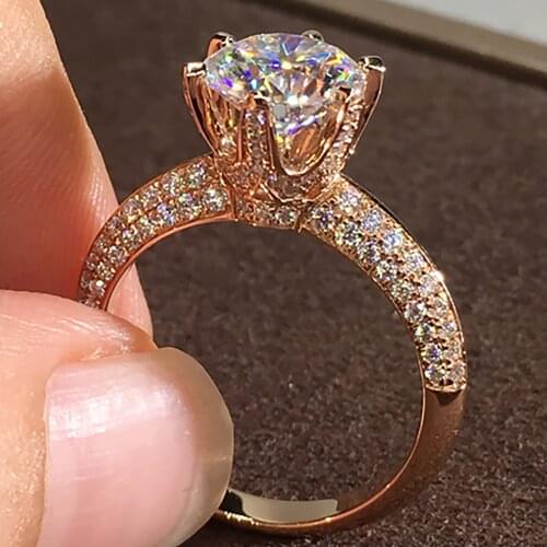 18K Au750 Rose Gold Women Ring Moissanite Diamonds 1 2 3 4 5 Carat Round Luxury Wedding Party Engagement Anniversary Ring Trendy