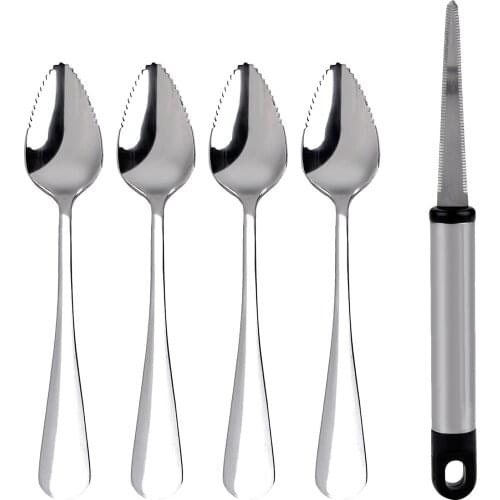 4PCS Grapefruit Spoons Stainless Steel Serrated Fruit Serving Spoons Dessert Fruit Spoon With Grapefruit Peeler Kitchen Tools