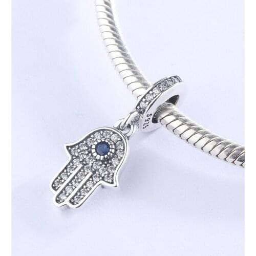 925 Sterling Silver Palm Blue CZ Zircon Evil Eye Pendant Charm Bracelet DIY Jewelry Making For Original Pandora