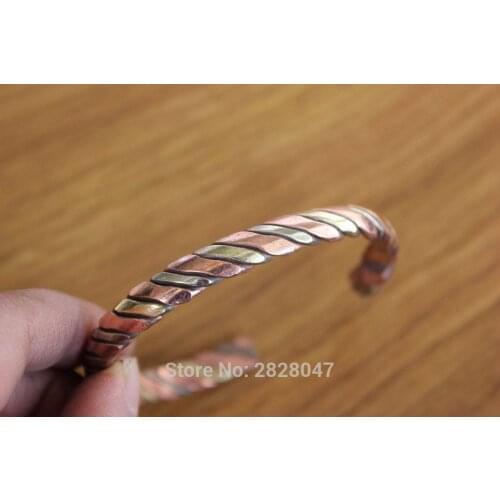 BR344 Ethnic Tibetan 3 Color Copper Braided 8mm Open back Bangle Vintage Nepal Metal Girls Adjustable Bracelet Cuff