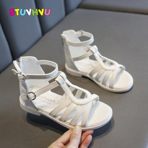 Children Sandals for Teenagers Girls Shoes 2021 New Summer Roman Shoes Little Girls Sandals Princess Leather Kids Shoes Flats
